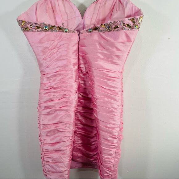 Tony Bowls Barbie Pink Beaded Jewel Sweetheart Pleated Mini Dress 0 Formal Prom - Picture 10 of 10